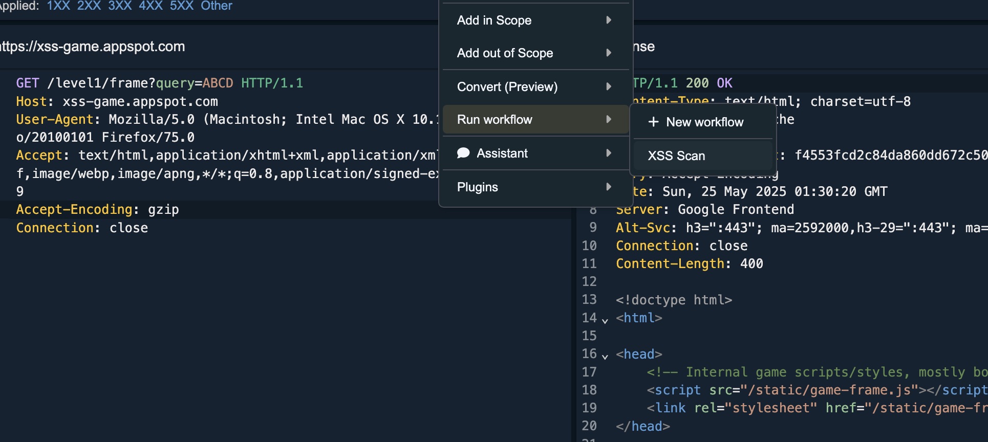 Run Dalfox Workflow from Context Menu